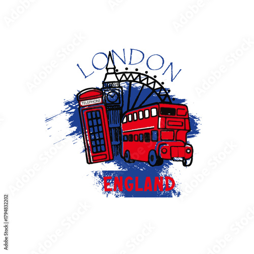 london tower, bus, telephone boots london engalnd vector illustration logo concept t shirt design 