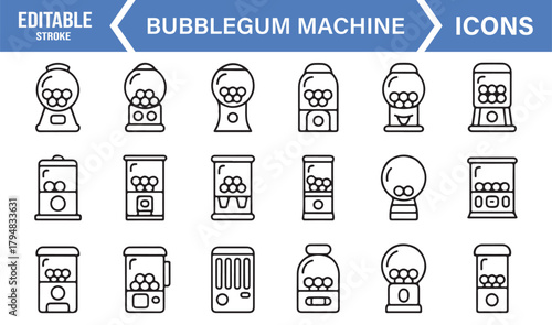 Monochrome Minimal Icons Depicting Vending Gumball Machines and Spherical Candy Holders