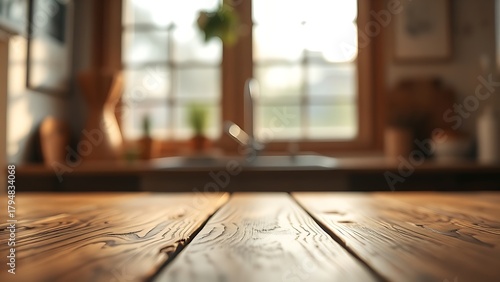 A close-up of a wooden table surface showing natural texture details.