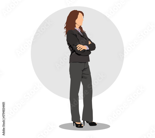Businesswoman person in full isolated vector illustration. full body seen. wearing a business suit.