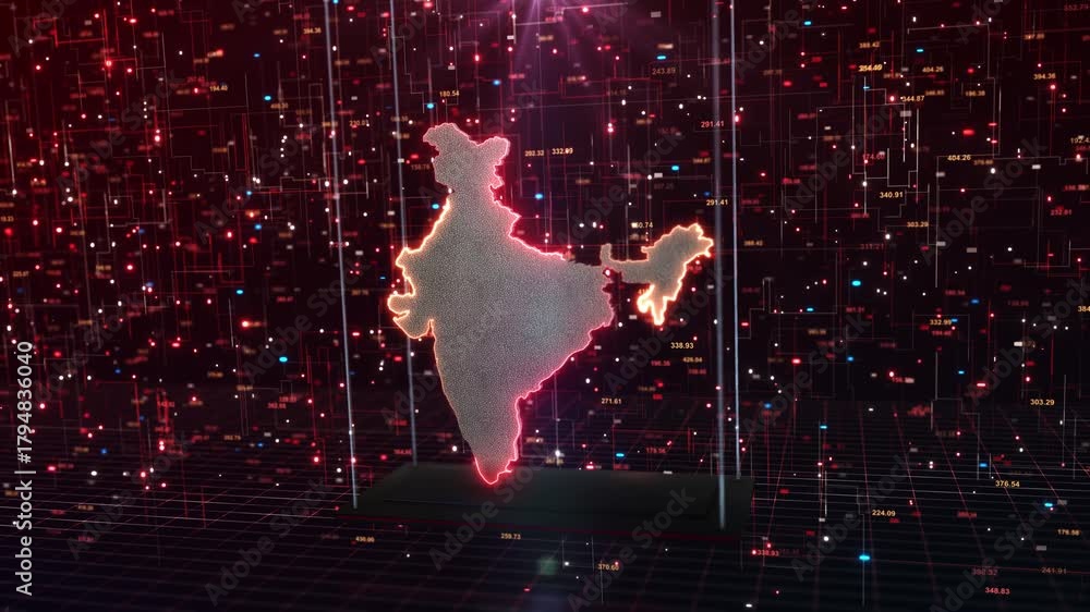 Digital map of India globe network tech Asia, concept network data transfer cyber. Map India modern geometric Business wireframe mesh Digital Infographics Futuristic economy finance location Countries