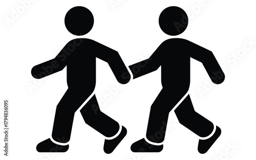 Walking together stick figures teamwork and collaboration icon