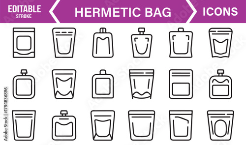 Professional Line Art Icons of Hermetic Packaging for Food, Products, and Supplies