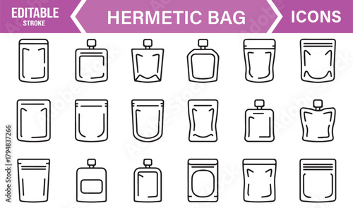Thin-Line Icons of Resealable Containers and Durable Packaging Bags