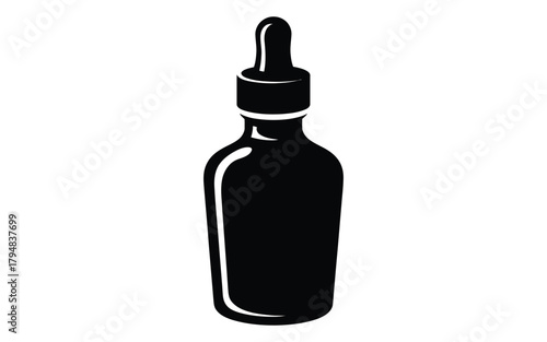 Black and white dropper bottle essential oil serum illustration