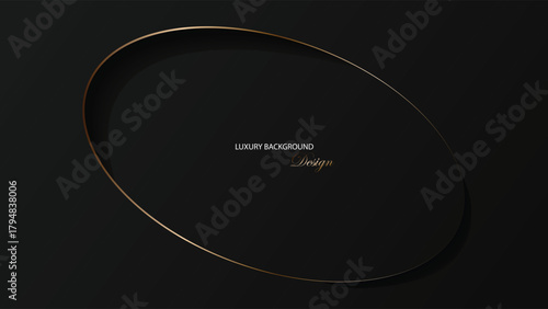 Luxury black background vector. Gold line of circle in black background. Suit for banner, backdrop, billboard, presentation, award, certificate, and others