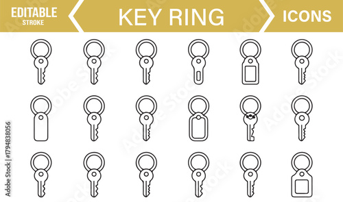 Modern Outline Icon Pack Showing Key Holding Accessories and Access Tools