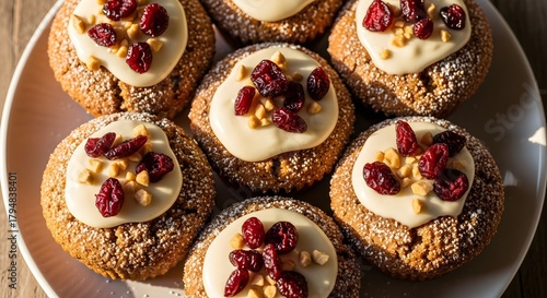 Wallpaper Mural Delightful jam and frosting topped muffins featuring vibrant fruit preserves and creamy frosting combination, artfully arranged on a ceramic plate, blending traditional flavors with elegant presentati Torontodigital.ca