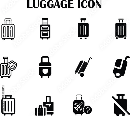 Suitcase luggage vector icon representing travel, vacation, tourism, airport check-in, and transport services. Clean and minimal design for UI, web, and graphic projects