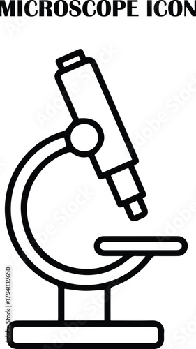 Microscope vector icon in clean modern style, representing science, research, analysis, biology and laboratory equipment. Perfect for medical and scientific projects