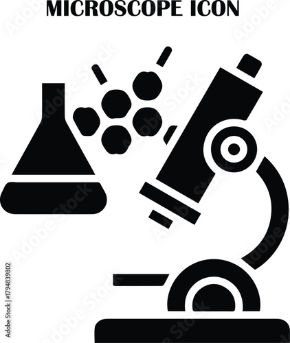 Microscope vector icon in clean modern style, representing science, research, analysis, biology and laboratory equipment. Perfect for medical and scientific projects