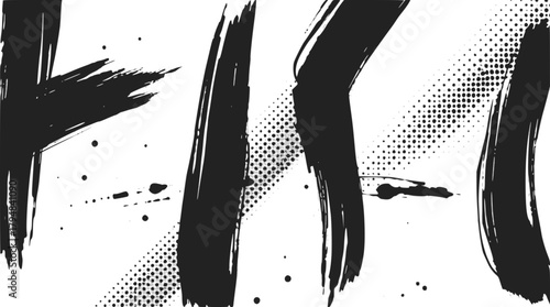 Black grunge brush stroke with halftone dots texture isolated on