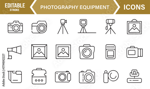Clean Outline Icon Collection Representing Modern Digital Photography Equipment