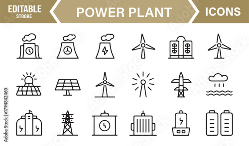 Modern Minimal Icon Suite for Power Plants, Renewable Energy, and Electric Utilities