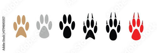Dog and Cat paw print icon transparent. Black dog and cat paw prints graphic design symbol set animal footprint, vector illustration.
