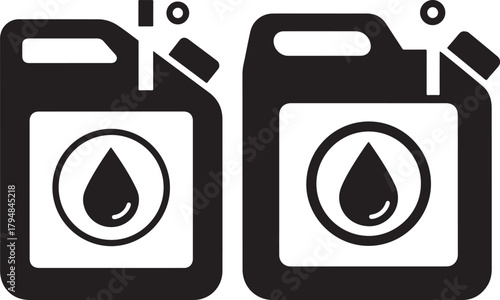 Two fuel cans with water drop icon silhouette