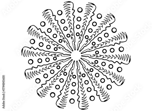 Coloring page mandala outline drawing for art therapy and meditation. Circular ornament