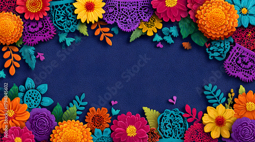 Monday, 10 November 2025 at 17:08
Mexican fiesta invitation border with vibrant papel picado and flowers.