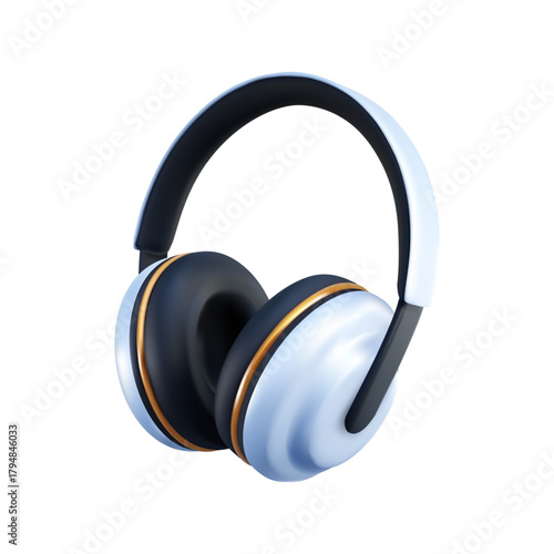 Headphones. Headset musical accessory, gadget for smartphone. Portable sound earbud. Dj equipment. Stereo audio. Listen music. Render glossy element. Vector isolated realistic technology illustration