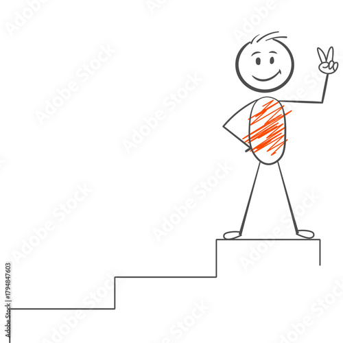 a stick figure standing on a stairway with a hand
