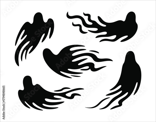 Horror Flying Ghost Black Silhouette Vector Template