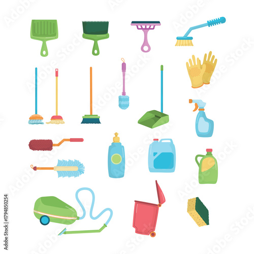 Cleaning Tools And Supplies Set For Home Cleaning And Janitorial Use