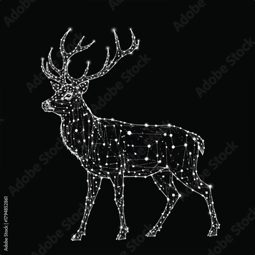 Elegant Stag Illuminated by Sparkling Lights on a Dark Background | Christmas Illustration
