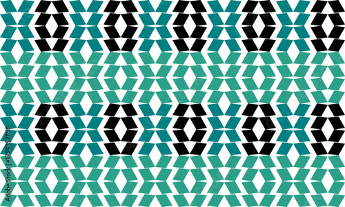 Row and checkerboard green and black triangle and diamond, up and down arrow patter design for fabric print, Patter on white background