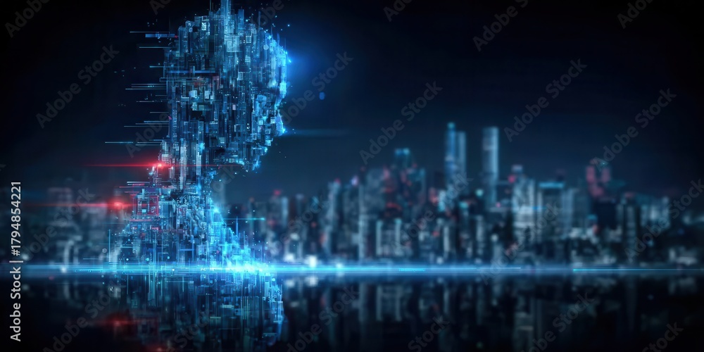 Fototapeta premium A robotic city hub launches a population exam while a growth update expands monitoring organizing the database increasing efficiency and sending civil feedback to the metropolis server
