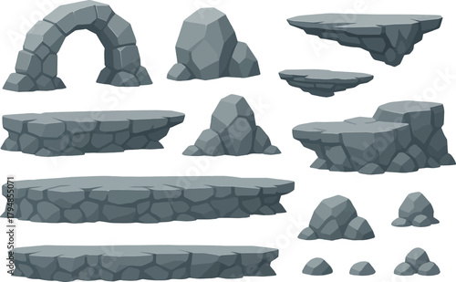 Stone platforms and archway creating a fantasy landscape for game design and level creation