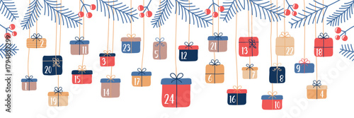 colorful advent calendar 24 christmas gifts vector illustration