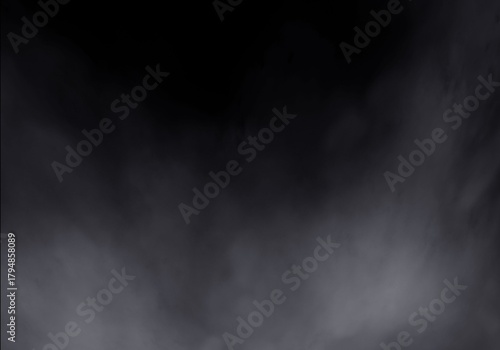 Thick white smoke or ethereal fog rising from the bottom against a deep black background, creating a mysterious and atmospheric effect