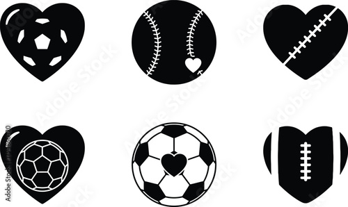 black and white icons set of balls