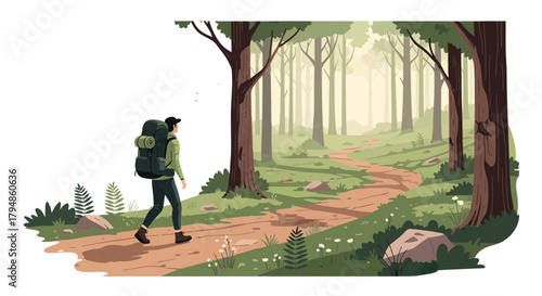 Hiker explores the trail through stunning forest scenery