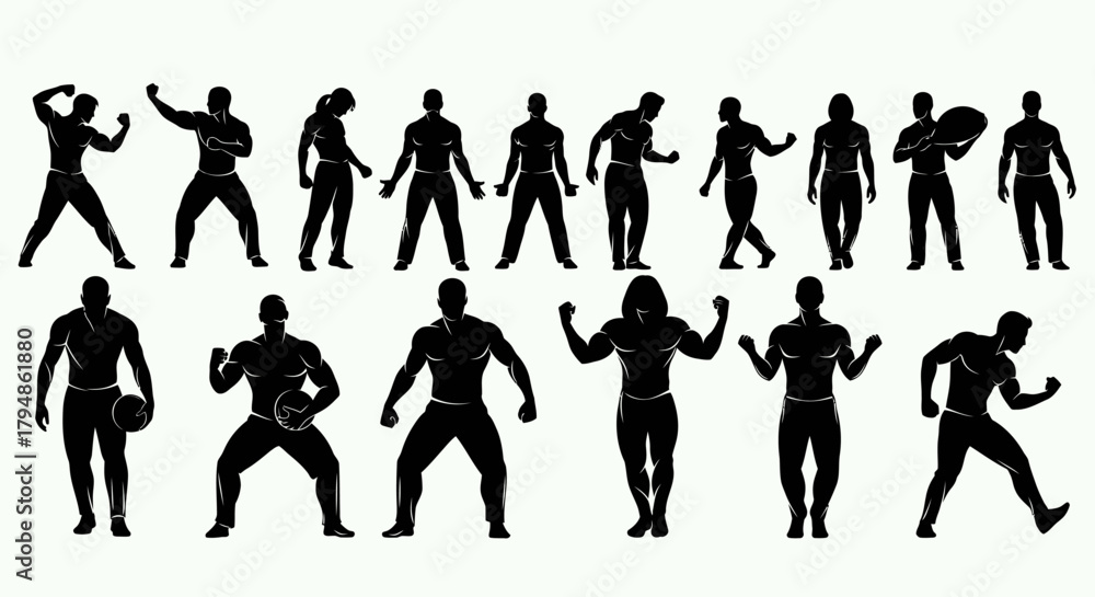 Fototapeta premium Diverse Collection of Human Silhouettes in Various Dynamic Poses.