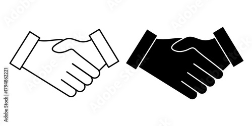 Handshake icon set, outline and solid for business agreement and partnership, isolated on transparent vector