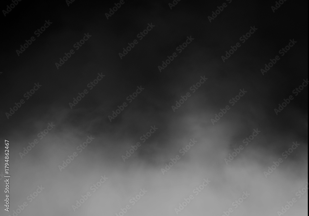 Fototapeta premium Dense White Smoke or Fog Rising on a Dark Black Background, Atmospheric Abstract Effect, Mystery, Vapor Cloud Texture, Copy Space for Design