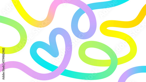 Banner with abstract neon line. Colored bright rainbow  serpentine, spiral, heart on white background. Isolated Flat Vector Illustration for Valentine's day EPS10