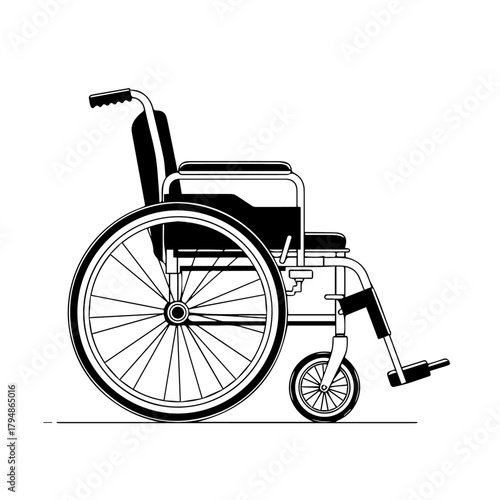 Vector illustration of a manual wheelchair, an essential mobility aid offering independence and support for individuals with physical limitations and daily living needs