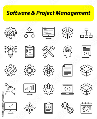 set of Software & Project Management Icons,
Minimalist Software & Project Management Icons,
Clean Line Art Development & Engineering Set