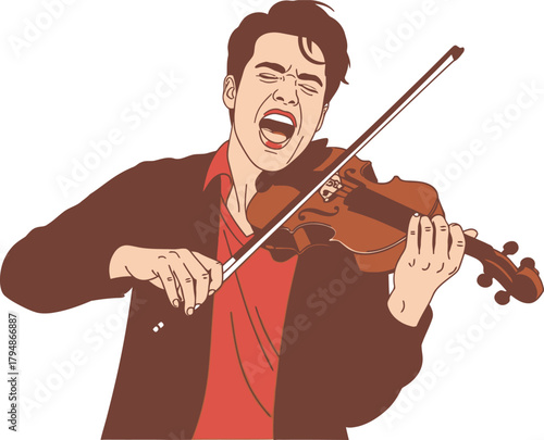 Emotional male violinist playing music with passion illustration Vector