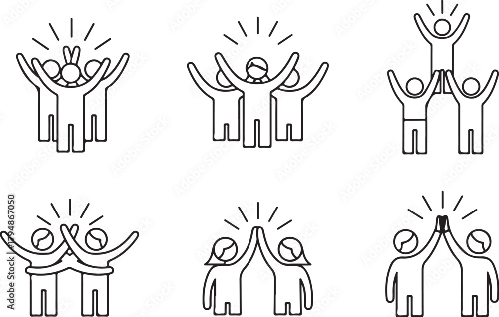 Naklejka premium group happy people icon set, party friends, joy expression feeling, vector illustration on white background