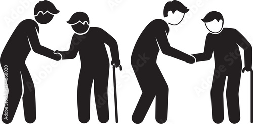 Two pairs of men shaking hands silhouette