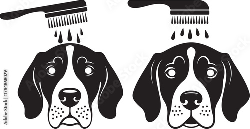 Dog grooming brush and shower silhouette