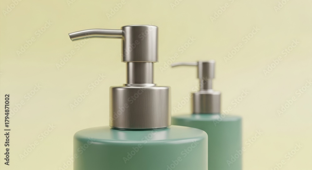 Fototapeta premium Green refillable dispenser bottles isolated PNG with Transparent Background