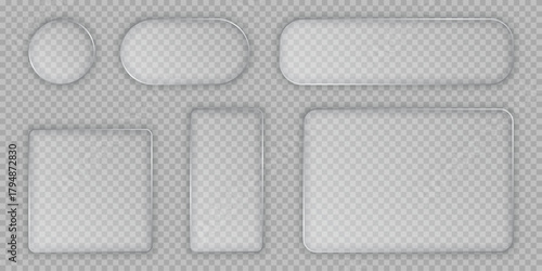 Liquid glass vector frames set collection in glassmorphism style. Rectangular glass vector illustration on isolated background. Transparent frame sign business concept.