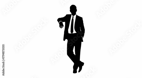 Silhouette of a confident businessman leaning casually against an invisible surface.