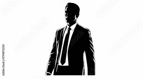Silhouette of a man in a suit, formal attire, confident and professional.