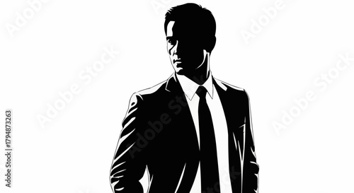 Silhouette of a Man in a Suit Looking Over His Shoulder.