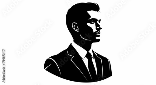 Elegant silhouette of a man in a suit, looking focused and determined.